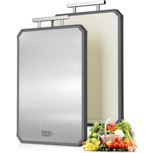 SNOWCLAD Stainless Steel Cutting Board,Double Sided Steel Bread Boards for kitchen, Stainless Steel/Wheat Straw Large Board for Meat,Non-Toxic Chopping,16 * 11 Inch, Dishwasher Safe