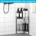 HuggieGems 2 Tier Floor Standing Corner Shower Caddy Organizer Shelf with Hooks, Bathroom Shelves Stand Rack, Black