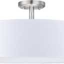 Fabric Drum Shade semi Flush Mount Ceiling Light PS Diffuser,Off White Fabric Chandeliers Shade for Bar, Dining Room, Corridor,Living Room (Brushed Nickel, 20")