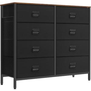 SONGMICS Dresser for Bedroom, Fabric Dresser with 8 Drawers, Storage Organizer Unit with Fabric Drawers, Chest of Drawers, Steel Frame, for Living Room, Entryway, Rustic Brown and Black ULTS228B01