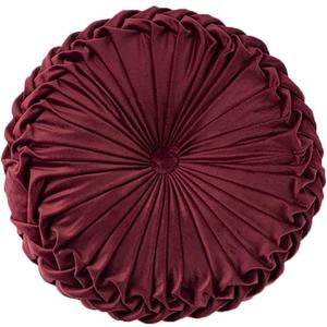 Teieas Round Pillows Velvet Pleated Circle Pillow Chair Cushion Floor Pillows Home Decorations for Home Couch Chair Bed Car Burgundy