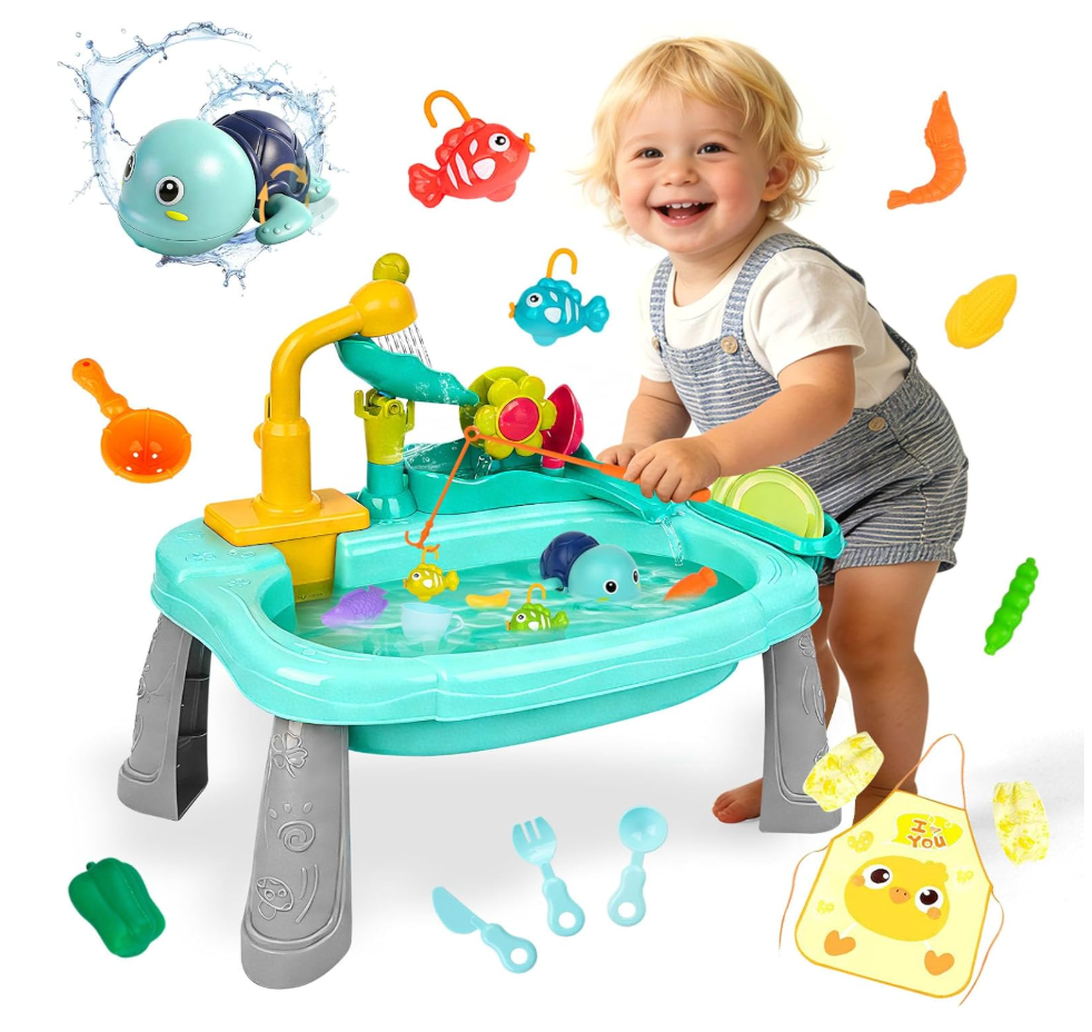STBEIMEIMY Kids Play Sink with Running Water, Mini Water Table, Water Toys, Upgraded Faucet and Play Dishes, Children Electric Dishwasher Playing Toy, Kitchen Sensory Toy Sets for Girls and Boys