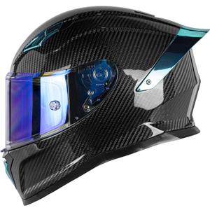 Kaese Carbon Fiber Full Face Motorcycle Helmets with Spoiler Sport Touring Street Motorcycle Helmet - Bluetooth Ready Speaker Pockets (Small)
