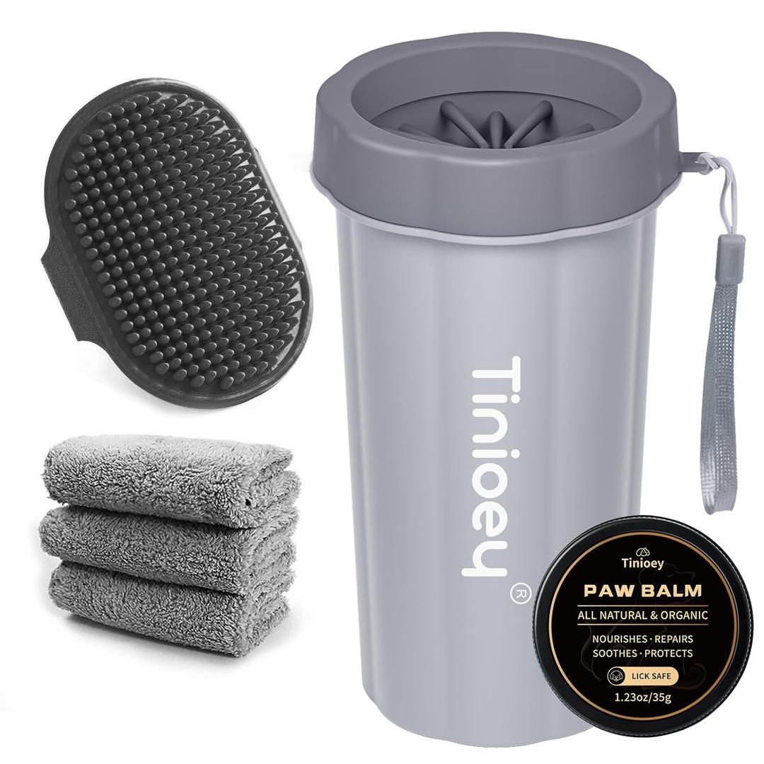 Dog Paw Cleaner for Large Dogs With 3 Towels & Bath Brush, Muddy Foot Washer for Pets (Gray)