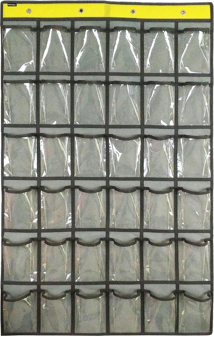 Classroom Cell Phones Organizer Calculators Holder Over Door Hanging Jewelry Organizer Closet Underwear Sock Storage with 36 Clear Pockets
