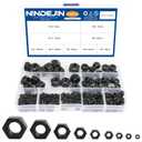 NINDEJIN 326 pcs Metric Black Hex Nuts Assortment Kit M2 M2.5 M3 M4 M5 M6 M8 M10 M12 Assorted Metric Hardware Nuts Set 9 Sizes Carbon Steel Metal Hex Nuts for Screw Bolt