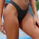 Aqua Eve Women Cheeky Bikini Bottom Brazilian High Cut Swim Bottom Low Rise Bathing Suit Bottom (Black, L)