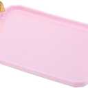 PATIKIL 12 x 8.6 Inches Plastic Serving Tray with Golden Handles, Reusable Tray Rectangular Party Platters for Dessert Coffee Tea Table, Living Room Kitchen Countertop, Pink