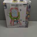 Toddler & Kids Art Easel with Stool & Supplies - Double-Sided Rotating Drawing Board for Ages 3-5, Foldable Anti-Tip Design - Space-Saving Home/Classroom Easel for Kids (Orange/Blue)