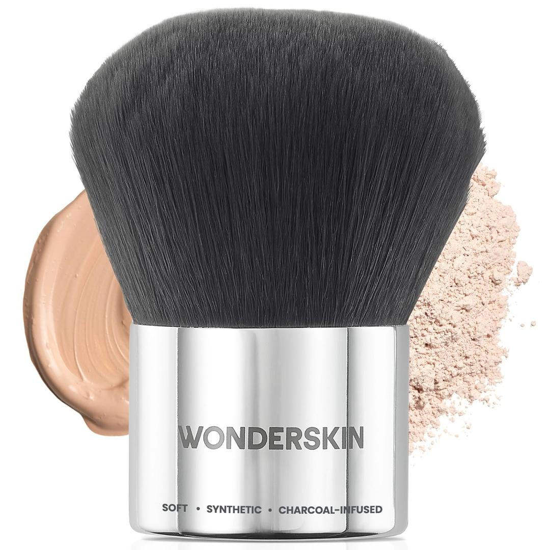 Wonderskin Kabuki Brush - Round Top Bronzer Brush for Face & Body - Ultra-Soft Bristles for Liquid, Pressed, Loose Foundation or Setting Powder Makeup