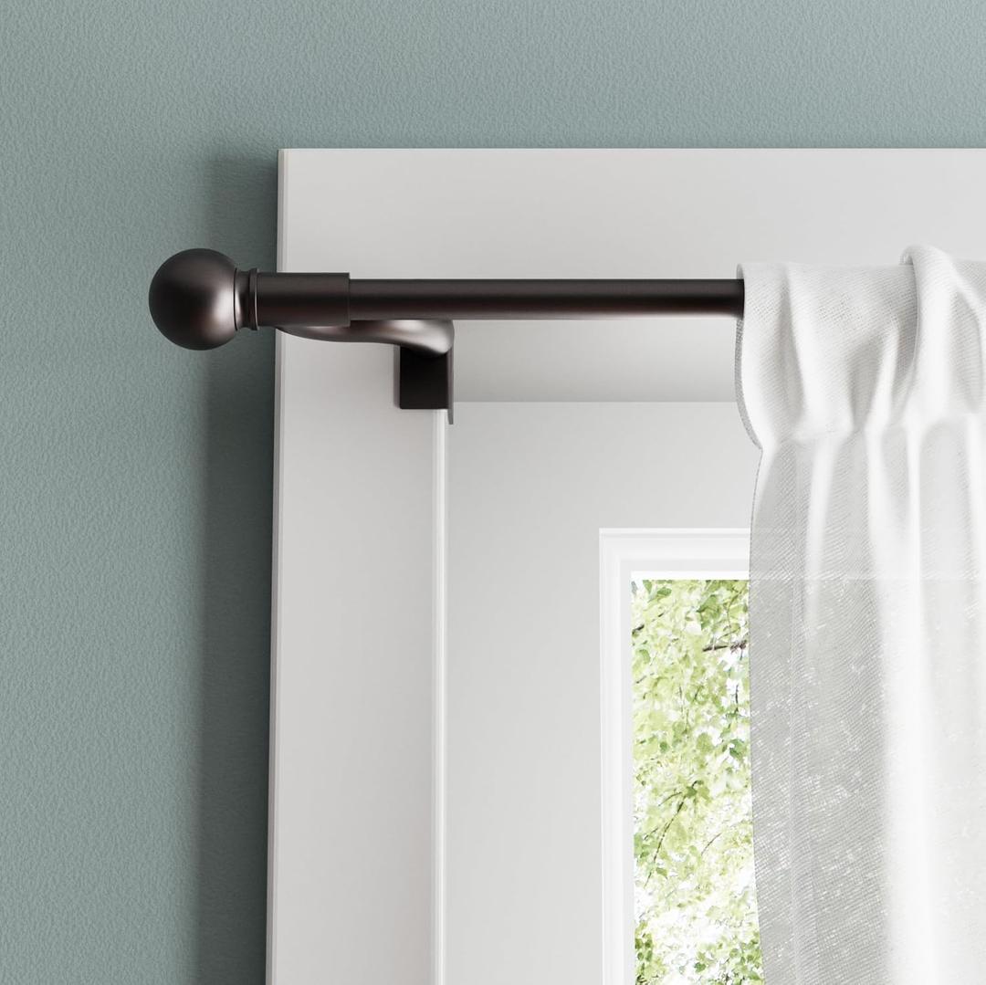 Zenna Home Adjustable Curtain Tension Rod with Decorative Round Finials, No Drill Window Rod, Easy Install Expandable Tension Curtain Rod for Windows, 48 to 84 Inch, Bronze