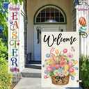 Baccessor Easter Garden Flag 12x18 Inch Double Sided Burlap Outside,Easter Eggs Bunny Spring Tulip Flowers Welcome Yard Holiday Flag