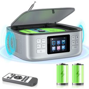 Arafuna Portable CD Player with Bluetooth, Speakers, Rechargeable, FM Radio, LED Display, AUX/USB, for Home & Car
