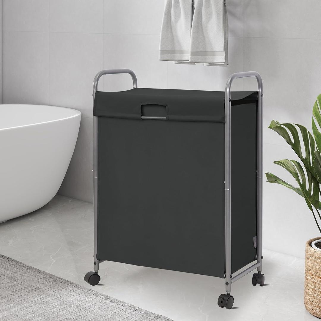 Rolling Laundry Hamper with Lid, 85L Slim Laundry Sorter with Wheels, Laundry Basket with Lid, Dirty Cloth Laundry Cart Organizer Storage for Small Place Bathroom, Bedroom, Black