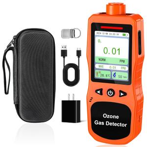 Portable Ozone Detector, 0-20 PPM Ozone Gas Monitor with 0.01 PPM High Resolution, 16H Long Battery Life, Ozone Meter with Alarm, O3 Air Quality Monitor with Temp & Humidity Tester, Orange