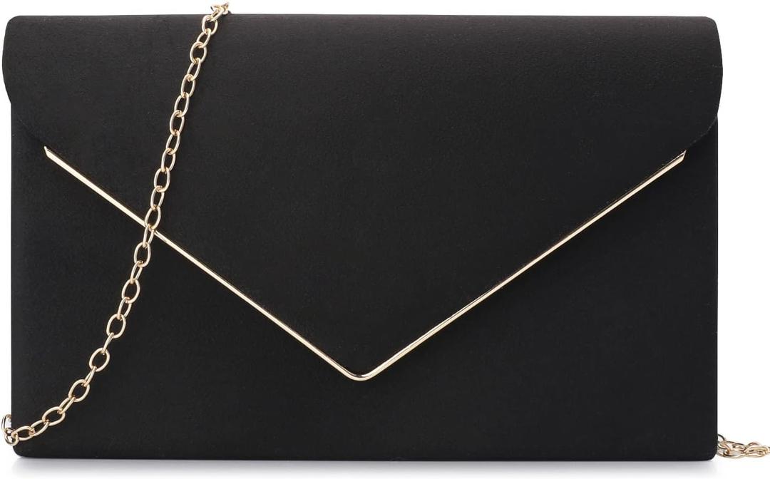 BBjinronjy Clutch Purse for Women Evening Bags Handbags for Wedding Party Cocktail Prom Faux Suede Crossbody Shoulder Bag (Black)