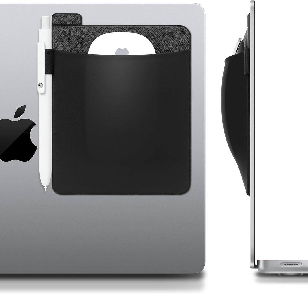 Lacdo Mouse Holder for Laptop Stick on, Laptop Mouse Holder, Universal Wireless Mouse Pouch Case for Magic Mouse, Adhesive Pocket Sleeve, No Glue Residue, Compatible with iPad or MacBook, Black