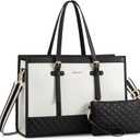 LOVEVOOK Women's Canvas Laptop Tote, 17.3 inch, Large Capacity Work Bag with Clutch Purse, Computer Bag Office Business Briefcase, Casual Handbag for Travel College Teacher School (A-black & White)