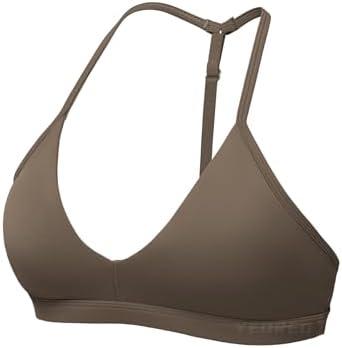 YEOREO Sports Bras for Women Strappy Padded Halter Ericie Open Back Light Impact Deep V Neck Yoga Workout Gym Tops S
