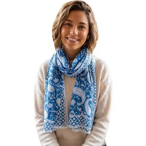 Rastogi Handicrafts Scarfs For Women 100% Pure Cotton Design Hand Block Printed Mini Scarf/Stoll/Stole For Girls 70x20 Inch (Blue)