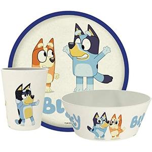 Zak Designs Bluey Kids Dinnerware Set 3 Pieces, Durable and Sustainable Melamine Bamboo Plate, Bowl, and Tumbler are Perfect For Dinner Time With Family (Bluey, Bingo, Bandit, Chilli)