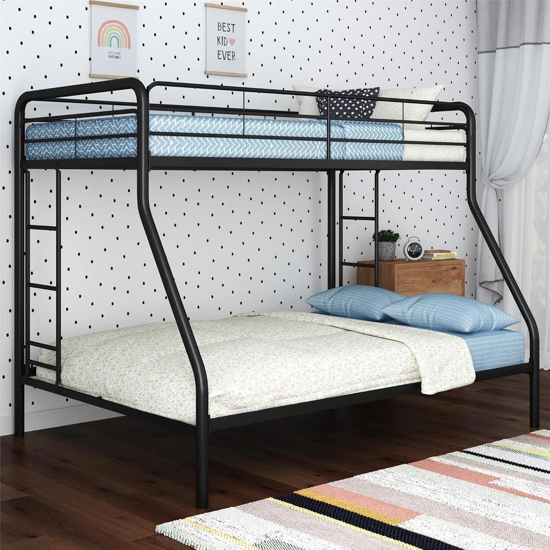 DHP Dusty Metal Bunk Bed with Secured Ladders, Twin/Full, Black
