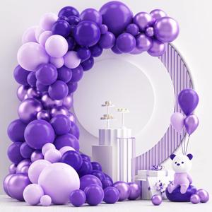 NISOCY 124Pcs Purple Balloons Garland Arch Kit, 18In 12In 10In 5In Different Size Macaron Matte Dark Purple Metallic Purple Balloons for Women Birthday Wedding Baby Shower Halloween Themed Party