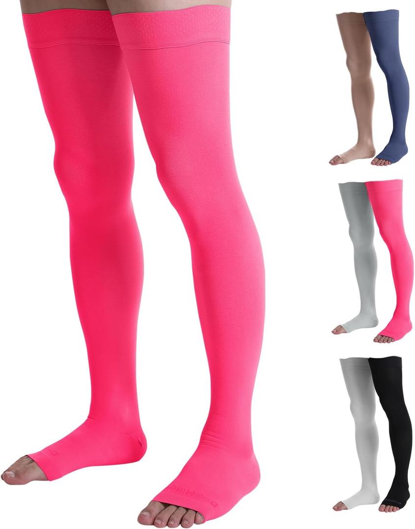 Doc Miller Thigh High Compression Socks - Open Toe, 20-30mmHg for Varicose Veins, Calf, Leg & Ankle Support, Pregnancy & Maternity Stockings, Small to Plus Size