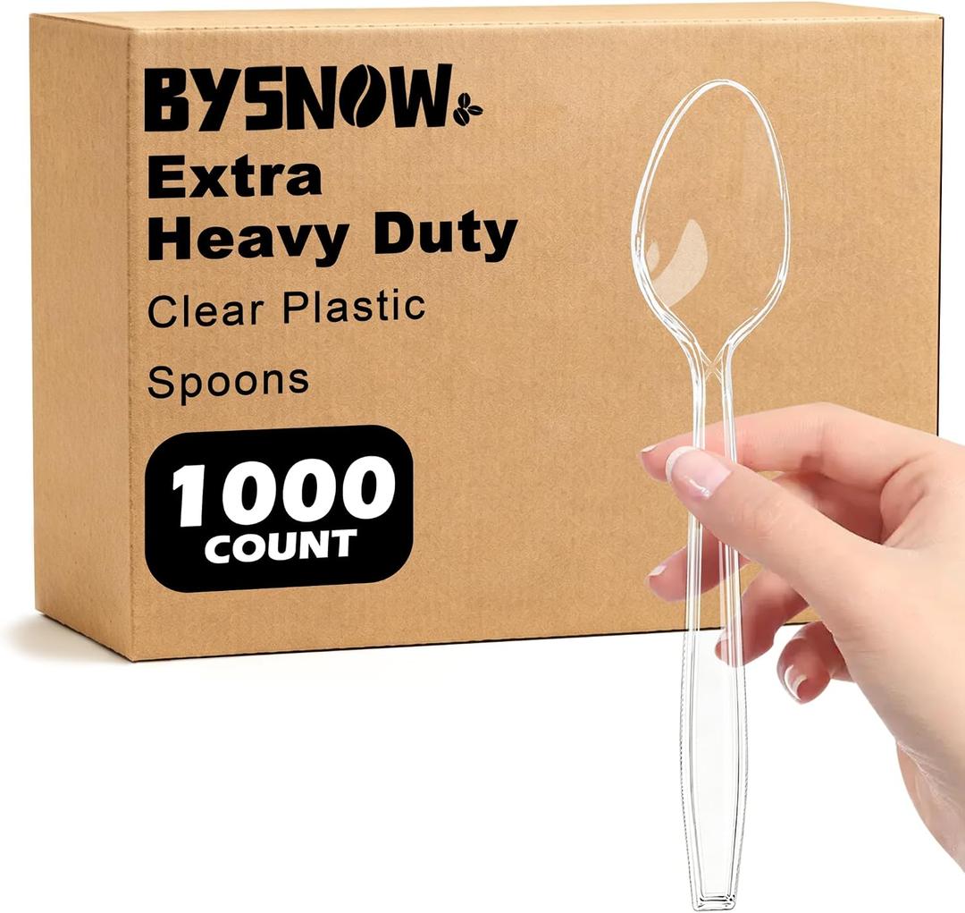 BYSNOW 1000 Count Clear Plastic Spoons Disposable Heavy Duty Cutlery Set