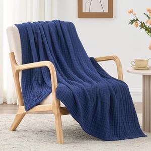 Love's cabin 6 Layer 100% Cotton Muslin Blanket, 60"x80" Twin Muslin Blanket for Couch Bed, Lightweight and Breathable Cotton Gauze for Adult, Navy Blue