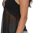 Women Halter Top Y2k Flowy Sheer Mesh Split Hem Backless Going Out Tops Festival Clubwear (Black, S)
