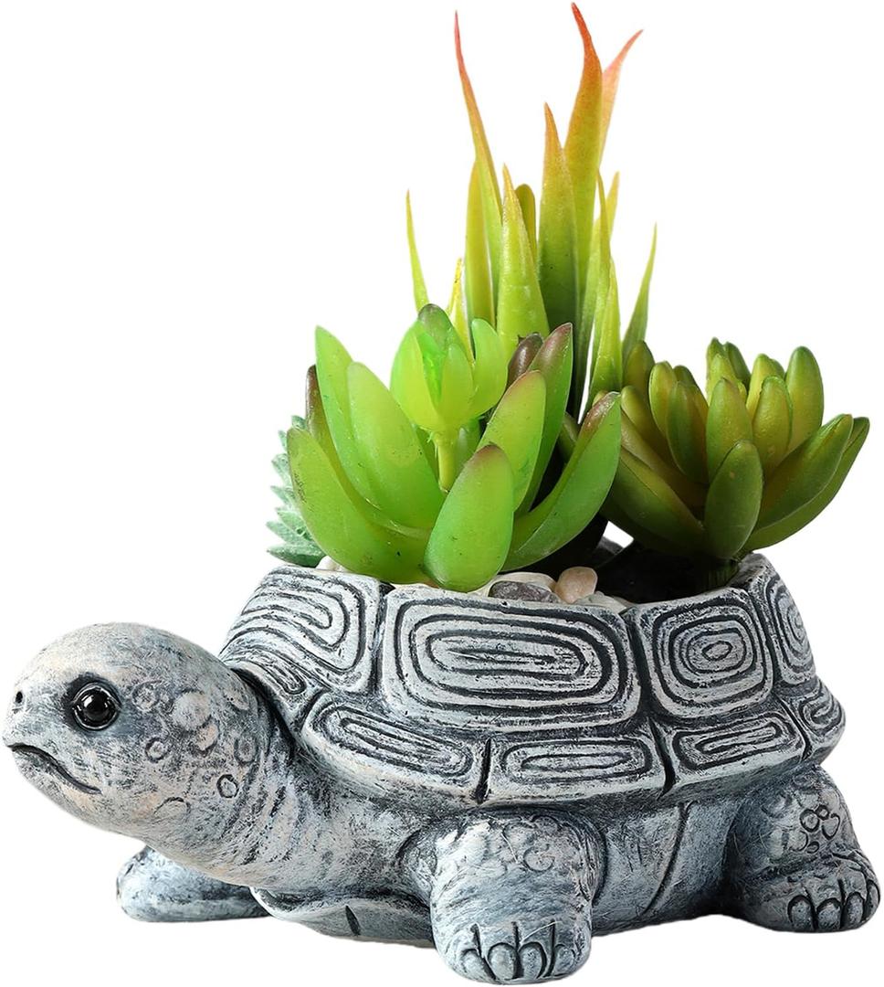 Turtle Planter Sea Turtle Succulent Pots with Drainage Hole, Resin Plant Pots for Succulents Home Office Desktop Decorations,Small Flower Pots for Outdoor Garden Decor,Turtle Gifts for Women (Gray B)