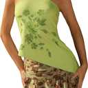 Floerns Women's Floral Print Sleeveless Halter Tops Asymmetrical Hem Boho Cami Top L