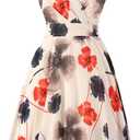 Dressever Summer Cocktail Dress V-Neck Adjustable Spaghetti Strap Chiffon Sundress (Medium, Beige Flower)