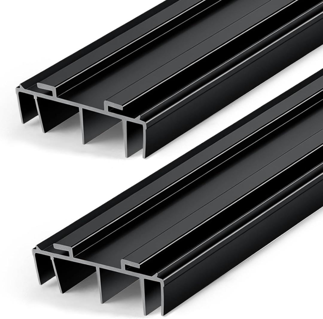 Pangda 2 Pcs Under Door Seal Door Bottom Seal 36" Long 1 3/4" Wide Kerf Strip Weather Stripping Sweep Draft Stopper Channel Replacement with Fins Vinyl Draft Blocker for Exterior Interior Home(Black)