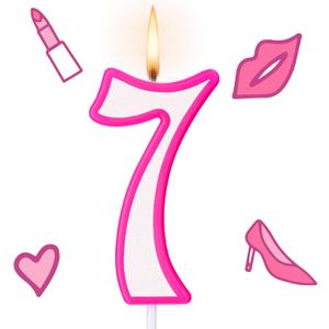 MTLEE Hot Pink Girl Birthday Candle Numeral Birthday Candle Pink and White Birthday Cake Topper for Children Girls Birthday Decoration Princess and Singer Theme Party Supplies(Number 7)
