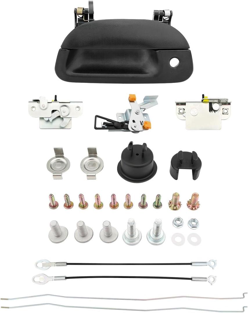 Tailgate Handle Latch Rebuild Kit, Compatible with 1997-2007 Ford F150 F250 F350 Super Duty | Replaces# 80238, 7L3Z9943400AA, Complete Rear Tail Gate Door With Key Hole Bezel Lock Bolt Hinge Cable Set