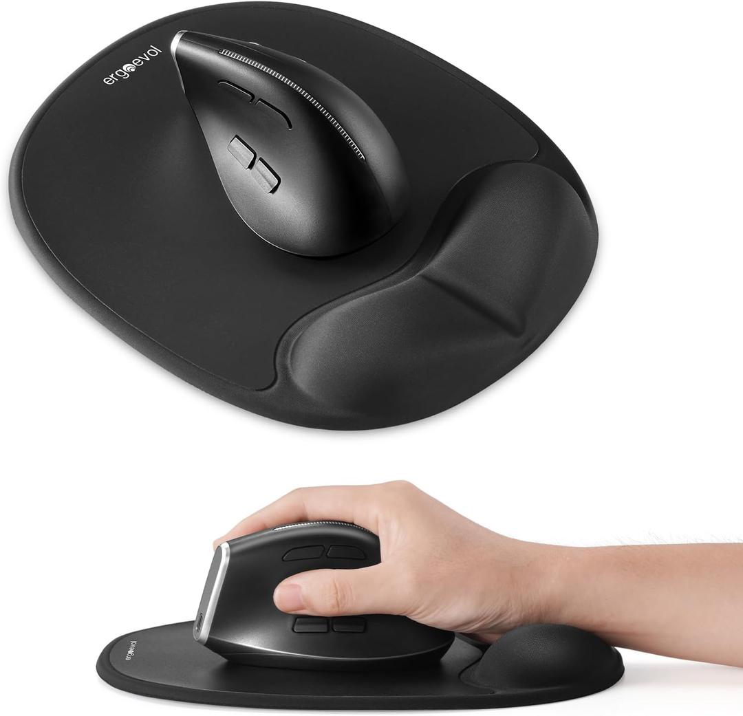 Ergonomic Mouse Pad with Skin-Friendly Lycra Memory Foam Wrist Rest, Easy-to-Clean Smooth PP Surface, and Non-Slip PU Base  Ideal for Vertical, Ergonomic, and Office Mice (Jet Black)