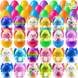 JOYIN 24 Pcs Easter Prefilled Eggs with Squishy Toys, Lovely Axolotl Squishy Toy for Easter Egg Hunt, Party Favor for Kids, Basket Stuffers, Filling Treats, Goodie Bag Fillers, Class Prize Supplies