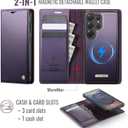 Wallet Case for Samsung Galaxy S26 Ultra Compatible with Magsafe, 2-in-1 PU Leather Flip RFID Blocking Card Holder Stand Shockproof Magnetic Detachable Cover for Galaxy S26 Ultra, Purple