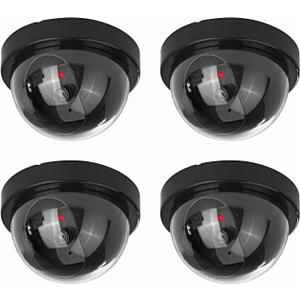 4 Pack Dummy Fake Camera Security CCTV Dome Cameras with Flashing Red LED Light for Indoor Outdoor Home Business, Black (Juego de 4)