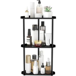 3 Tier Bathroom Counter Organizer, Vanity Organizer Corner Shelf, Skincare, Makeup Countertop Organizers, Kitchen, Bathroom Counter Storage, Black