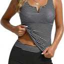 Daci Womens Striped 2 Piece Tankini Swimsuits - Tummy Control Bathing Suit with Shorts V Wire Tankini Top Ribbed Swimwear XL