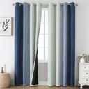 Estelar Textiler Navy Blue and Sage Green Ombre Blackout Curtains 84 Inch Length 2 Panels Set,Thermal Insulated Gradient Drapes for Bedroom,Full Room Darkening Grommet Curtains for Living Room,52Wx84L
