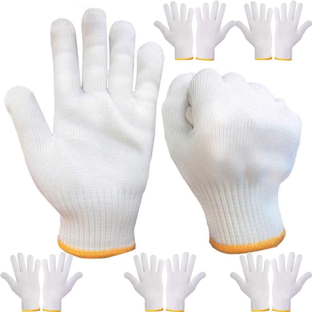 Work Gloves Hand Working Gloves Safety Grip Protection Work Gloves Men Women BBQ Thicker Industry Knitted Cut Repair Gloves Durable String Knit for Work Safety Thick Cotton (Yellow, 6Pcs)