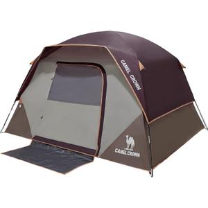 CAMEL CROWN Tents for Camping 4 Person Waterproof Quick Setup Folding Outdoor Backpacking Tents 4 People Family Hiking (Wine Red)