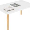 Square Coffee Table Low Table with 4 Solid Wood Sturdy Legs,Floor Table Desk for Sitting on The Floor,19.7"D x 31.5"W x 16"H Inches,Living Room/Toy room Furniture,Rental house Furniture (White-Square)