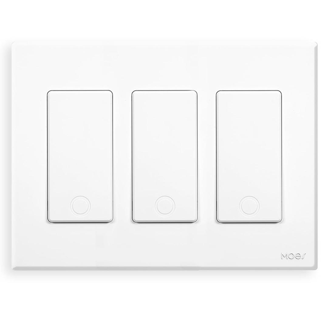 MOES Smart Single Pole Light Switch, 2.4GHz WiFi Wall Switch, Needs Neutral Wire, Multi-Control, Smart Life/TUYA APP Control, Voice Control with Alexa/Google Home, White 3 Gang