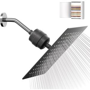 Filtered Shower Head with 20-Stage Shower Filter,Two Replacement Filter Cartridges,Rain Shower head High Pressure for Removing Chlorine and Harmful Substances(10 Inch, Matte Black)