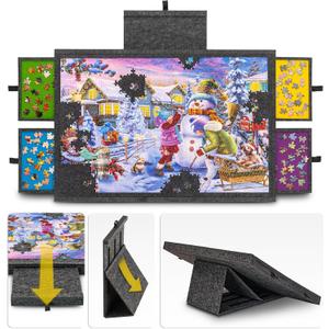Tektalk Jigsaw Puzzle Table with Integrated Adjustable Stand/Bracket, 3-Tilting-Angle Super Lightweight Felt Puzzle Plateau Board with Cover & 4 Sorting Drawers (for Up to 1000 Pieces, Gray)